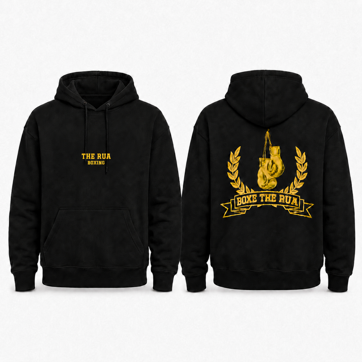 Moletom preto The Rua Boxing com estampa amarela